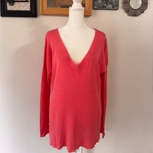 Ann Taylor V-Neck Sweater in Vibrant Coral